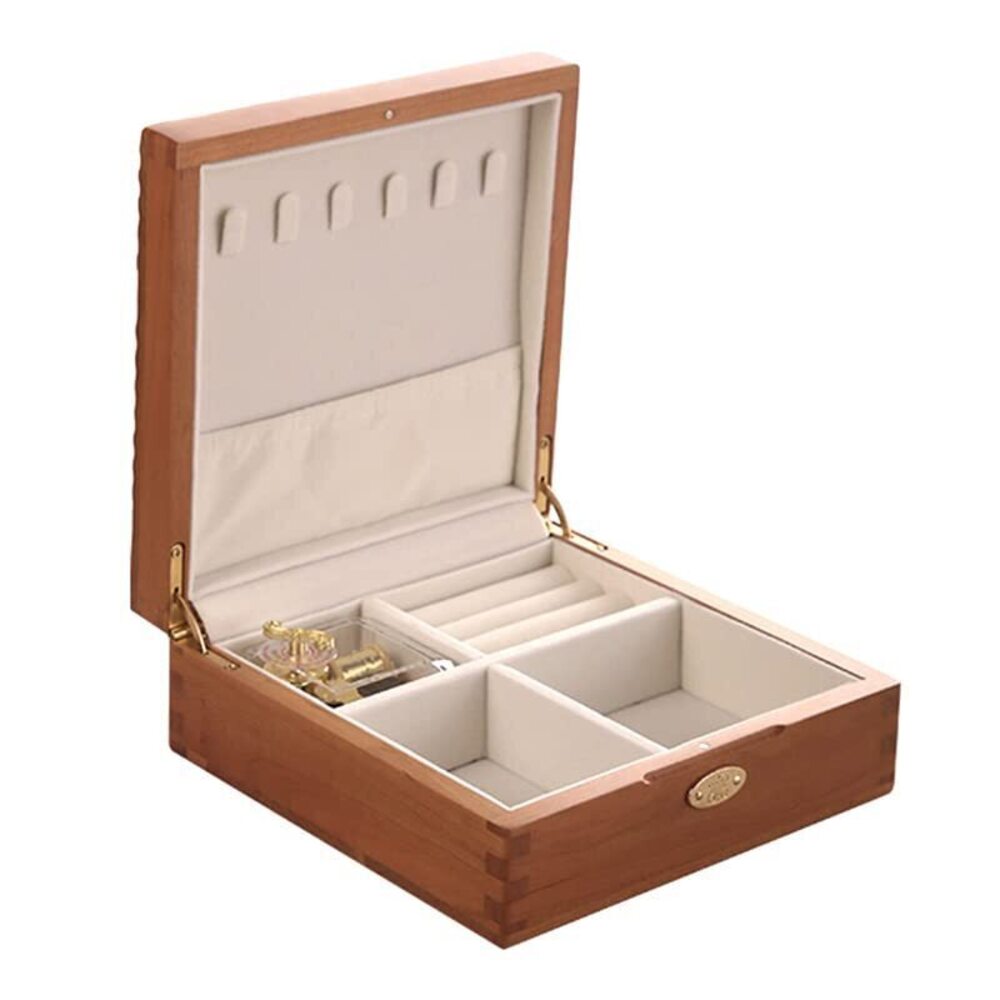 6984 Vintage Square Wood Jewelry Box Rhyme of Spring Music Box Keepsake